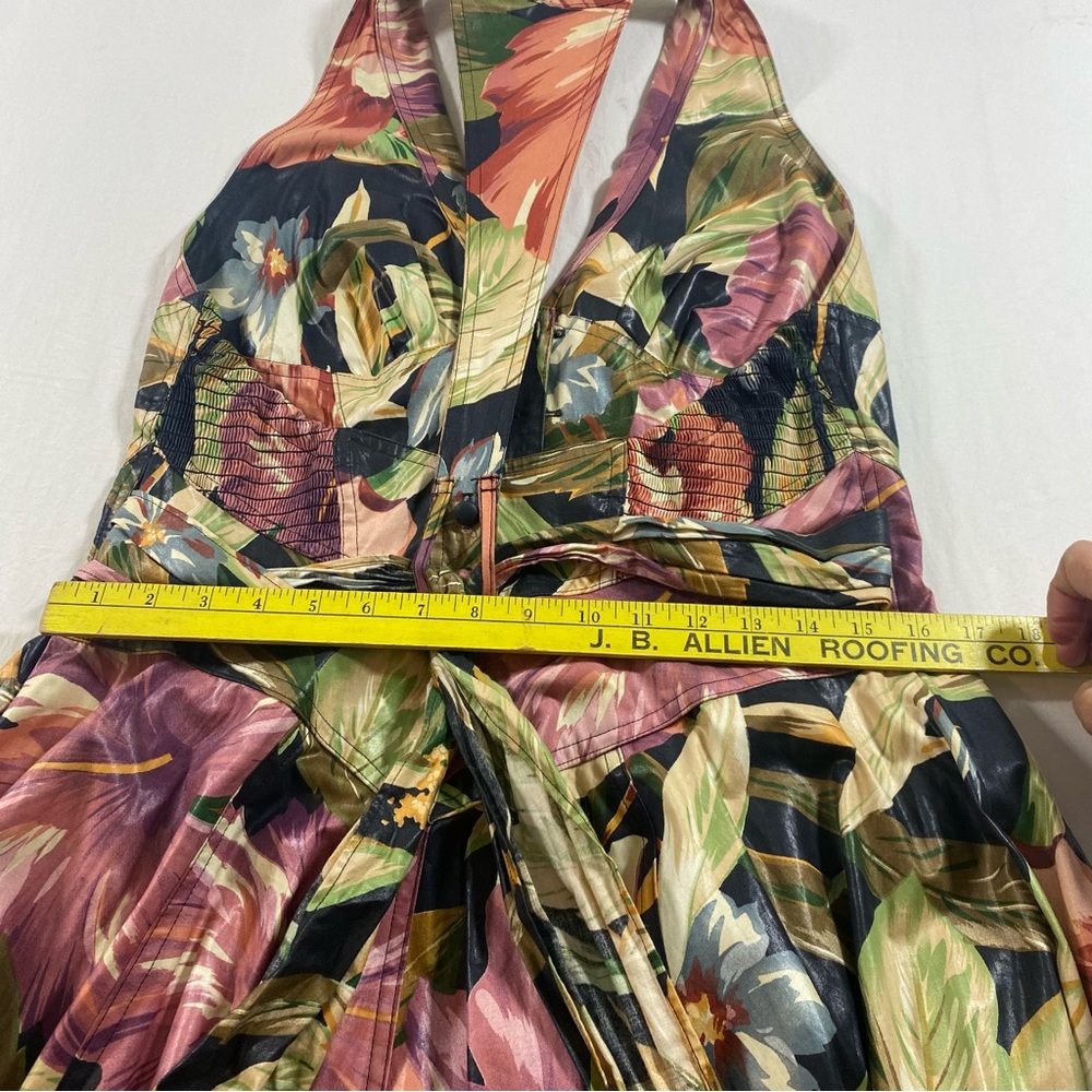 Neiman Marcus Tropical Floral Maxi Dress Halter MIDI Pockets Button Down A line - Picture 8 of 15